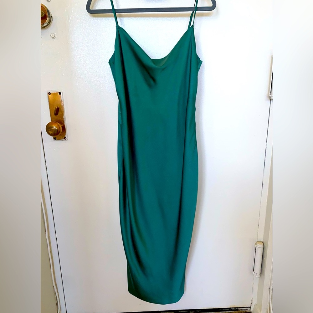 Emerald green silk slip dress
